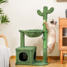 Cactus Cat Tree 40 Inch Cat Tower With Large Metal Carpet Hammock, Indoor Cat Cat Scratch Pillar With Apartment & Hanging Ball, -Prohibited Platform-S