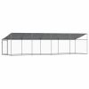 Dog Cage with Roof and Door Gray 26.2'x6.6'x6.6' Galvanized Steel