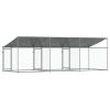 Dog Cage with Roof and Doors Gray 19.7'x6.6'x6.6' Galvanized Steel